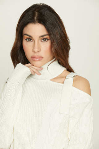 CLARISSA long-sleeved volcano collar shirt with opening and strap with buckle