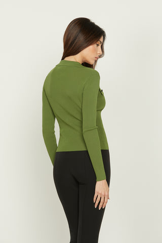 TEMI long-sleeved cardigan with collar plus flaps and contrasting ribbed button