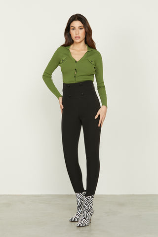 TEMI long-sleeved cardigan with collar plus flaps and contrasting ribbed button