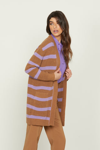 PRISCILLA long sleeve cardigan with striped pockets