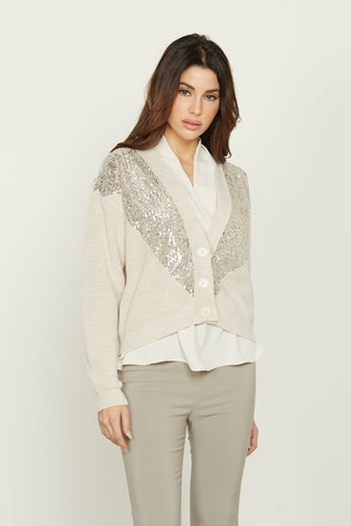 Cardigan DOLLY manica lunga con inserti paillettes