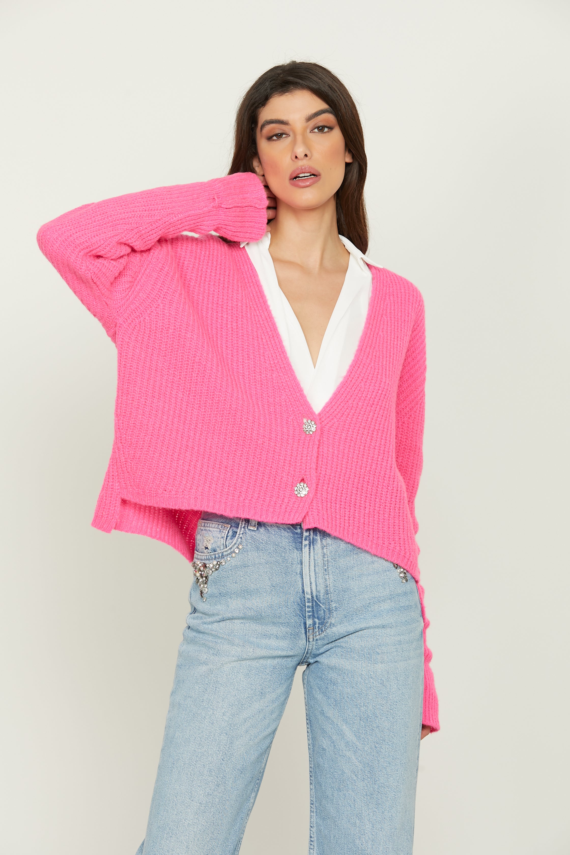 Cardigan Donna Maglione Grossa A Coste - Maniche Lunghe, Bottoni, Stile Vintage "nonno", Taglie SM-5XL