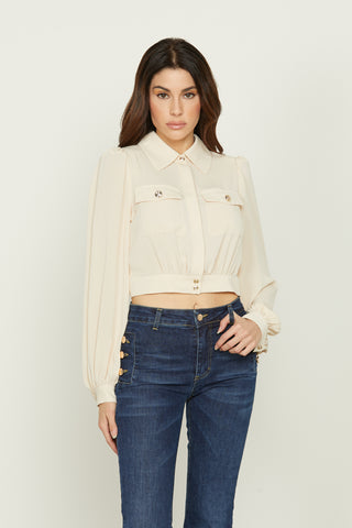 CYRENE long sleeve shirt with pockets and elasticated back