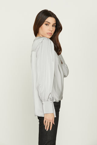 ASELLUN blouse long sleeve asymmetric crossover neckline satin