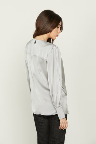 ASELLUN blouse long sleeve asymmetric crossover neckline satin