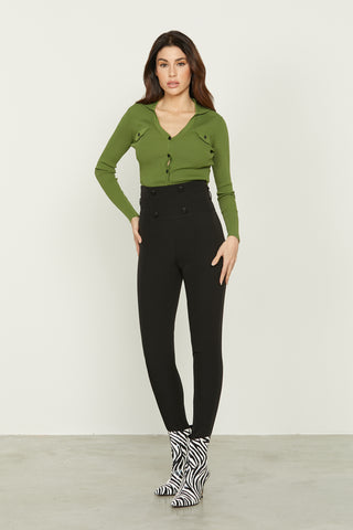 RUIO high-waisted trousers with peplum and martingale and buttons