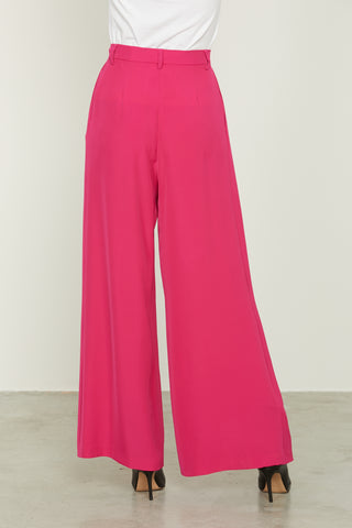 FOREVERA wide high waisted trousers with pleats and French pockets