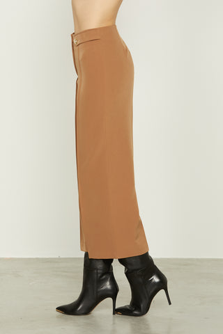 ELMY high-waisted palazzo crop trousers with stitching and martingale