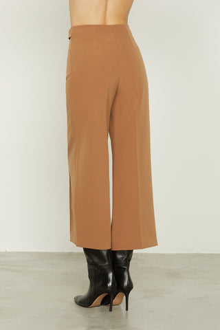 ELMY high-waisted palazzo crop trousers with stitching and martingale