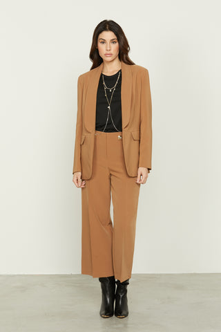 ELMY high-waisted palazzo crop trousers with stitching and martingale