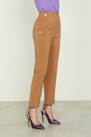 PUENSUM high-waisted trousers with elastic plus French pockets plus piping plus buttons