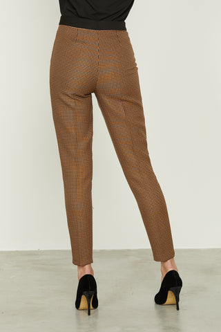 FURLOV high-waisted trousers with contrasting micro houndstooth strap
