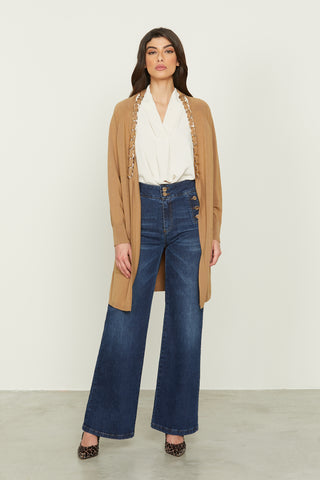 ZAMPISA high-waisted palazzo trousers with welt pockets and buttons