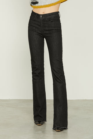 CREEP high-waisted 5-pocket trousers with stitching plus black denim fringed hem