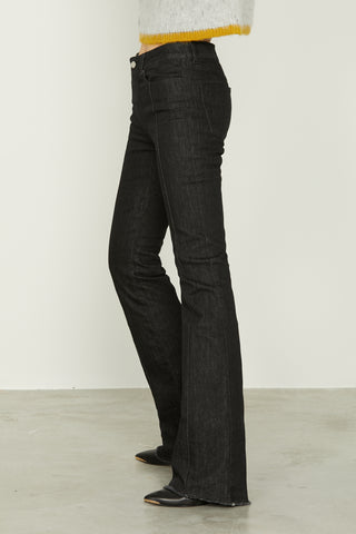 CREEP high-waisted 5-pocket trousers with stitching plus black denim fringed hem