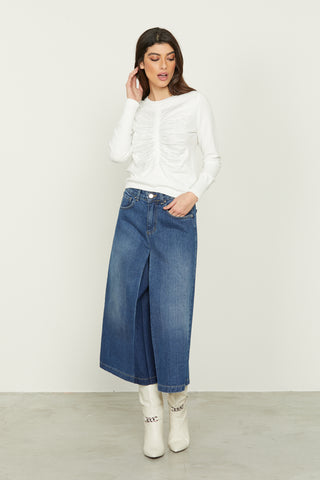HEACHY high waisted trousers 5 ts denim skirt effect