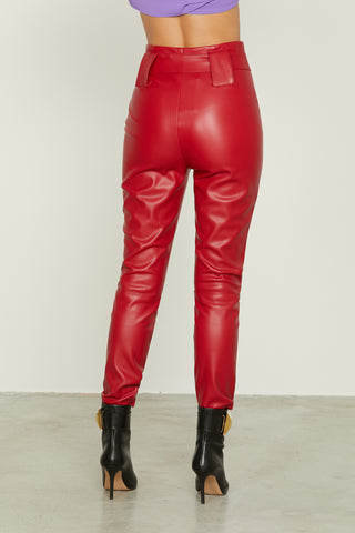 MOTOS high-waisted trousers with belt plus buckle plus studs plus faux leather cuts