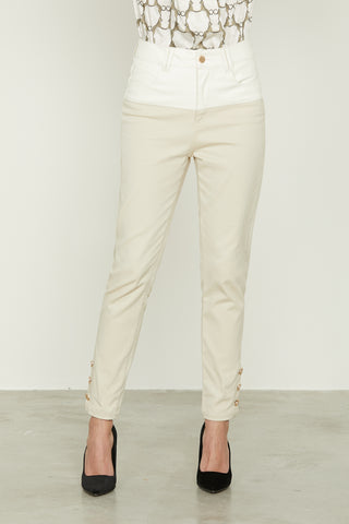 BALMI trousers_High-waisted 5ts with eco-leather bustier and bottom with buttons