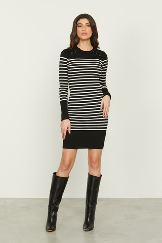 DAFNE short, long-sleeved dress with lapel and striped buttons