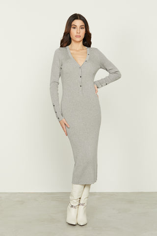 SELEN long sleeve dress with ribbed lurex buttons