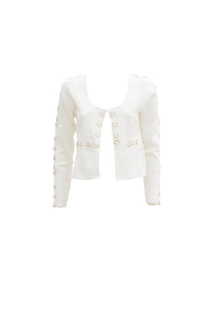 Short, long-sleeved JACK cardigan with gold rings and fabric inserts 