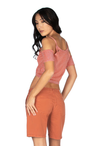 Maglia crop-top mezza manica con aperture spalle più coulisse lurex, Relish Fashion Moda, Primavera Estate 2020, abbigliamento donna