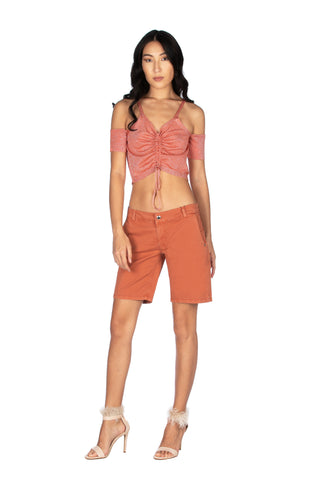 Maglia crop-top mezza manica con aperture spalle più coulisse lurex, Relish Fashion Moda, Primavera Estate 2020, abbigliamento donna