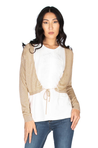 AFRASA short, long-sleeved cardigan with curls and lurex drawstring 