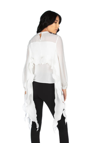 STRAND long sleeve blouse with ruffles and pleats 