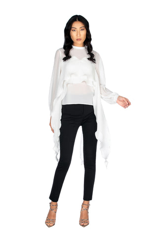 STRAND long sleeve blouse with ruffles and pleats 