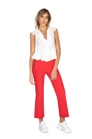 AURORITA sleeveless deep V-neck blouse with ruffles