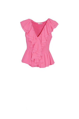 AURORITA sleeveless deep V-neck blouse with ruffles