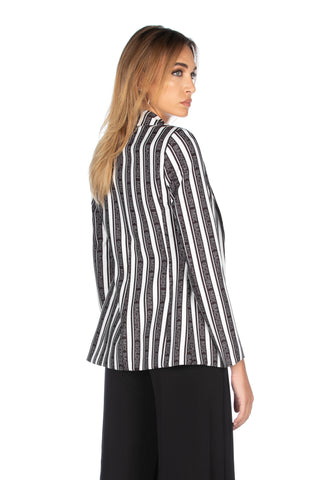 Giacca lunga manica lunga con tasche più stampa righe più scritte, Relish Fashion Moda, Primavera Estate 2020, abbigliamento donna