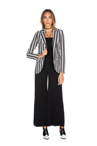 Giacca lunga manica lunga con tasche più stampa righe più scritte, Relish Fashion Moda, Primavera Estate 2020, abbigliamento donna