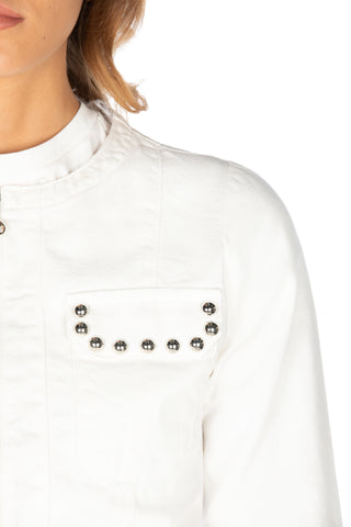 FARINELLA short, long-sleeved denim jacket with rips and bull drill 