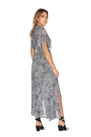 Abito lungo mezza manica con arricci spalle più p.smok più fant.maculata asimmetrico, Relish Fashion Moda, Primavera Estate 2020, Abbigliamento donna