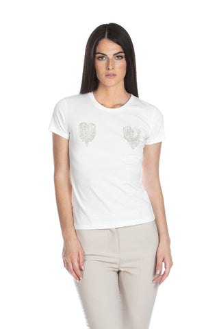 BECHIDA half sleeve t-shirt with heart rhinestone application