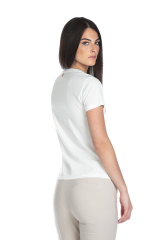 BECHIDA half sleeve t-shirt with heart rhinestone application