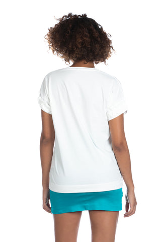 BALERE half-sleeved t-shirt with ruffles and sequin application