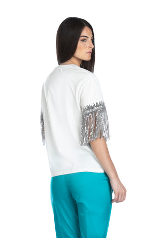 BYSTRANA half-sleeved t-shirt with fringes and sequins