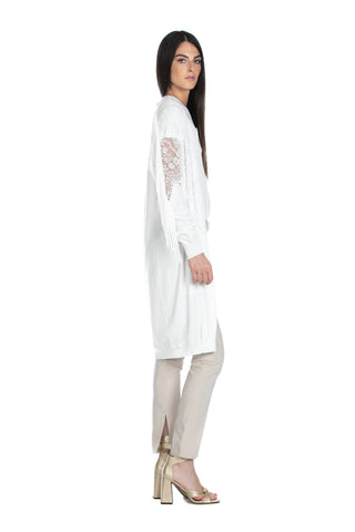 Cardigan POTOSI lungo manica lunga con pizzo più frange più tasche