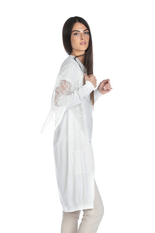 Cardigan POTOSI lungo manica lunga con pizzo più frange più tasche