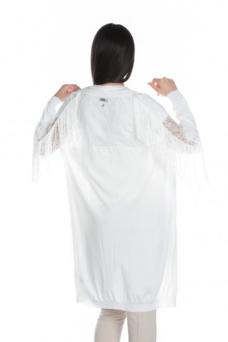 Cardigan POTOSI lungo manica lunga con pizzo più frange più tasche