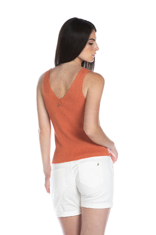 CARAVIUS tank top with double lurex ribbed v-neck