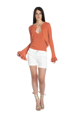 CARAVIUS tank top with double lurex ribbed v-neck