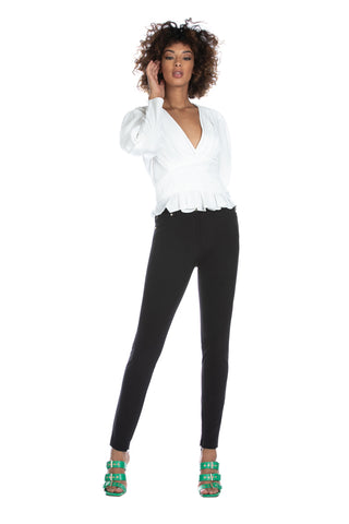 SHISPARE blouse with long balloon sleeves and pleated neckline plus pleated band