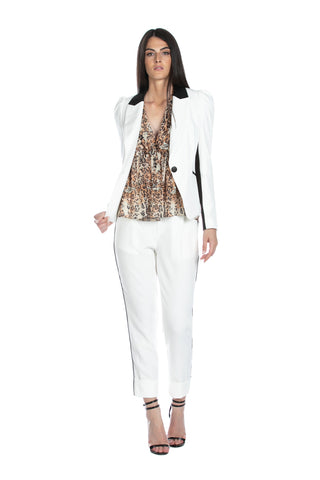 GUARDIANIM half-sleeved blouse with double v-neck ruffles with ribbon and gathered waist