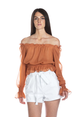 Blusa MONSERRATE_BIS corta manica lunga con punto smok più arricci con lurex