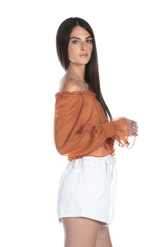 Blusa MONSERRATE_BIS corta manica lunga con punto smok più arricci con lurex