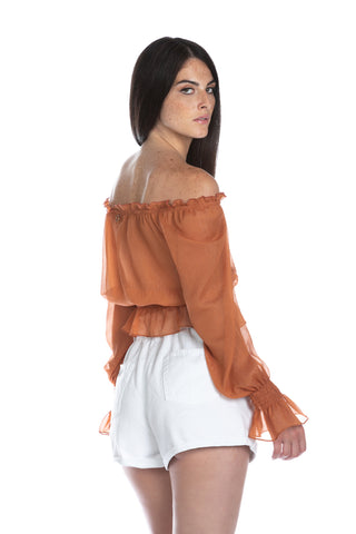 Blusa MONSERRATE_BIS corta manica lunga con punto smok più arricci con lurex